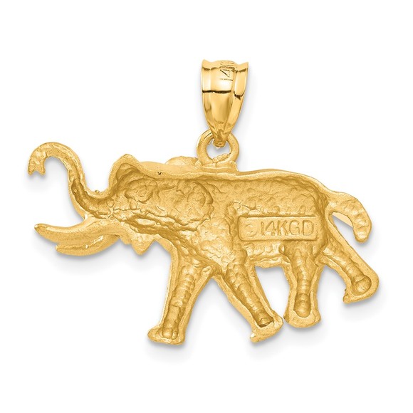 14k Yellow Gold 2-D Elephant Necklace Charm Pendant unisex - Picture 3 of 4